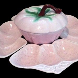 California Pottery Pink Strawberry Bowl Plates